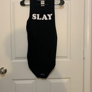 Victoria’s Secret PINK “SLAY” black bodysuit. Black in color. Size Large